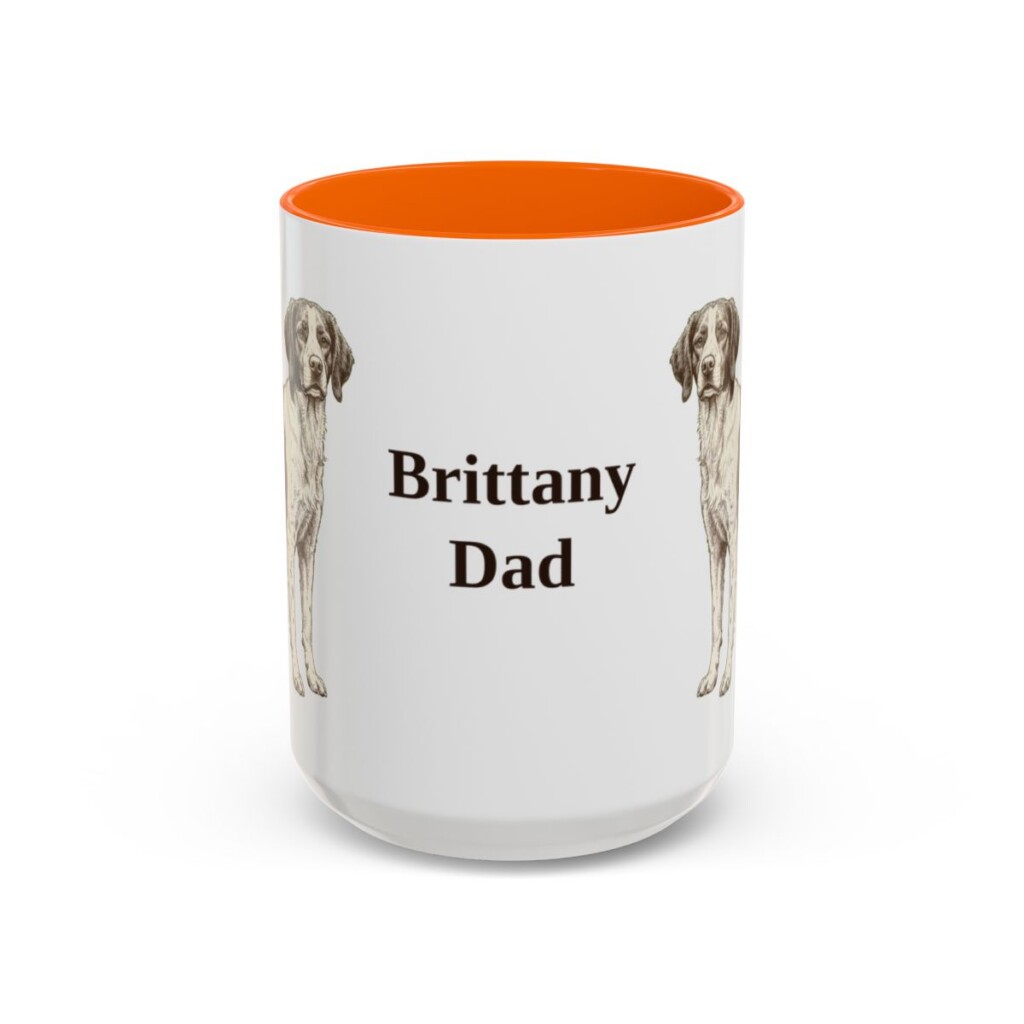 15oz Brittany Dog Dad Mug, Orange, front view