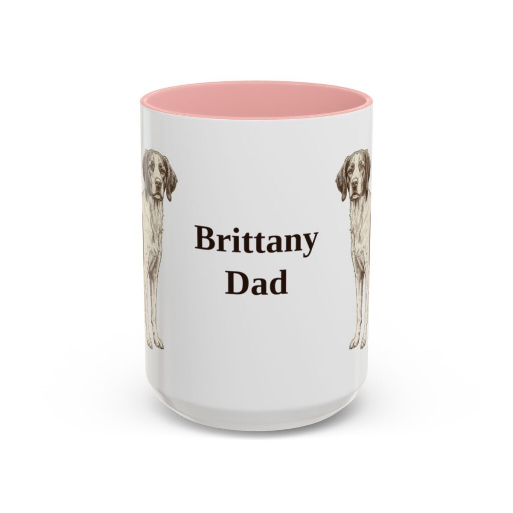 15oz Brittany Dog Dad Mug, Pink, front view