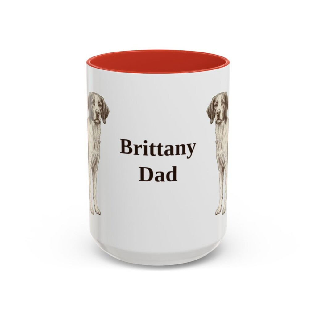 15oz Brittany Dog Dad Mug, Red, front view