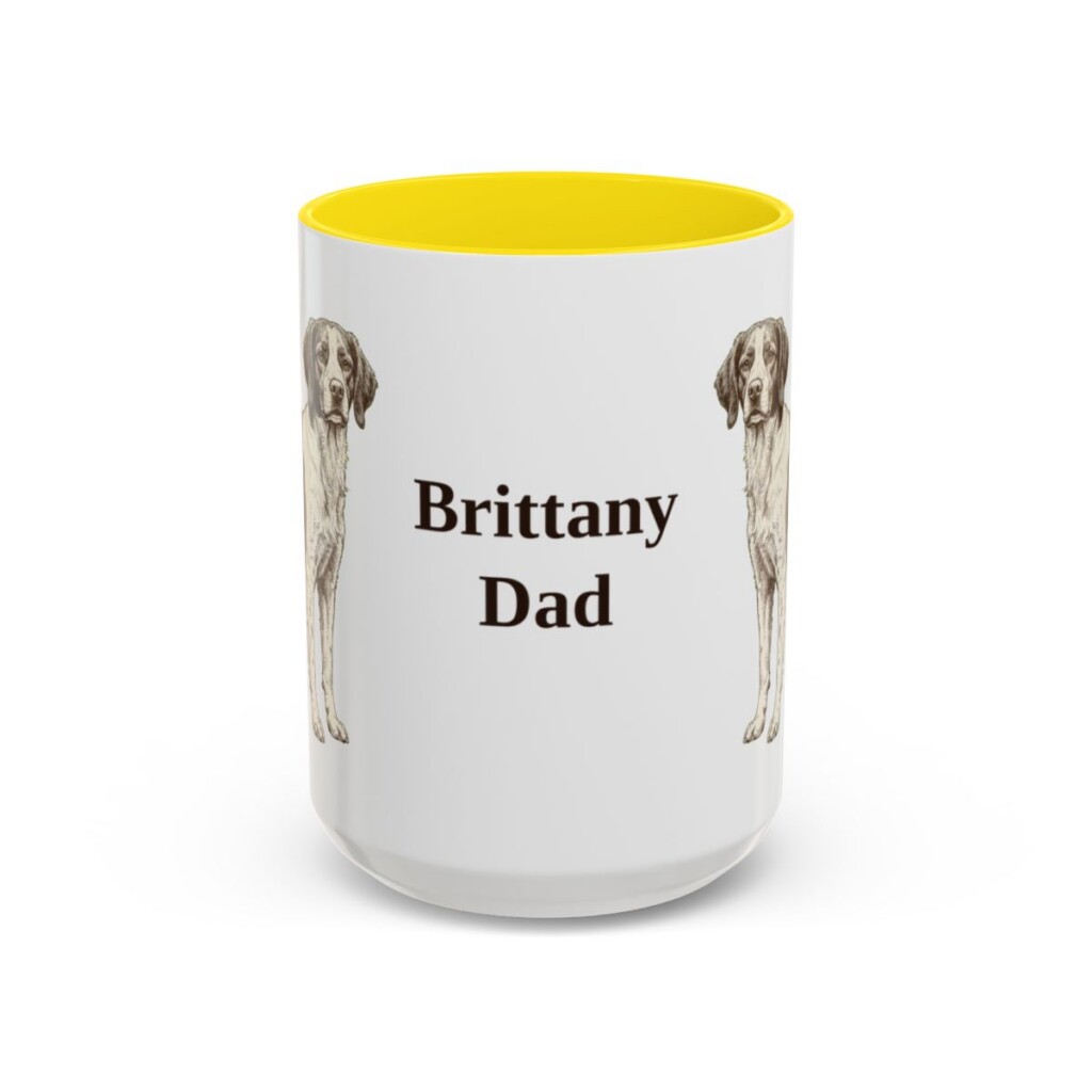 15oz Brittany Dog Dad Mug, Yellow, front view