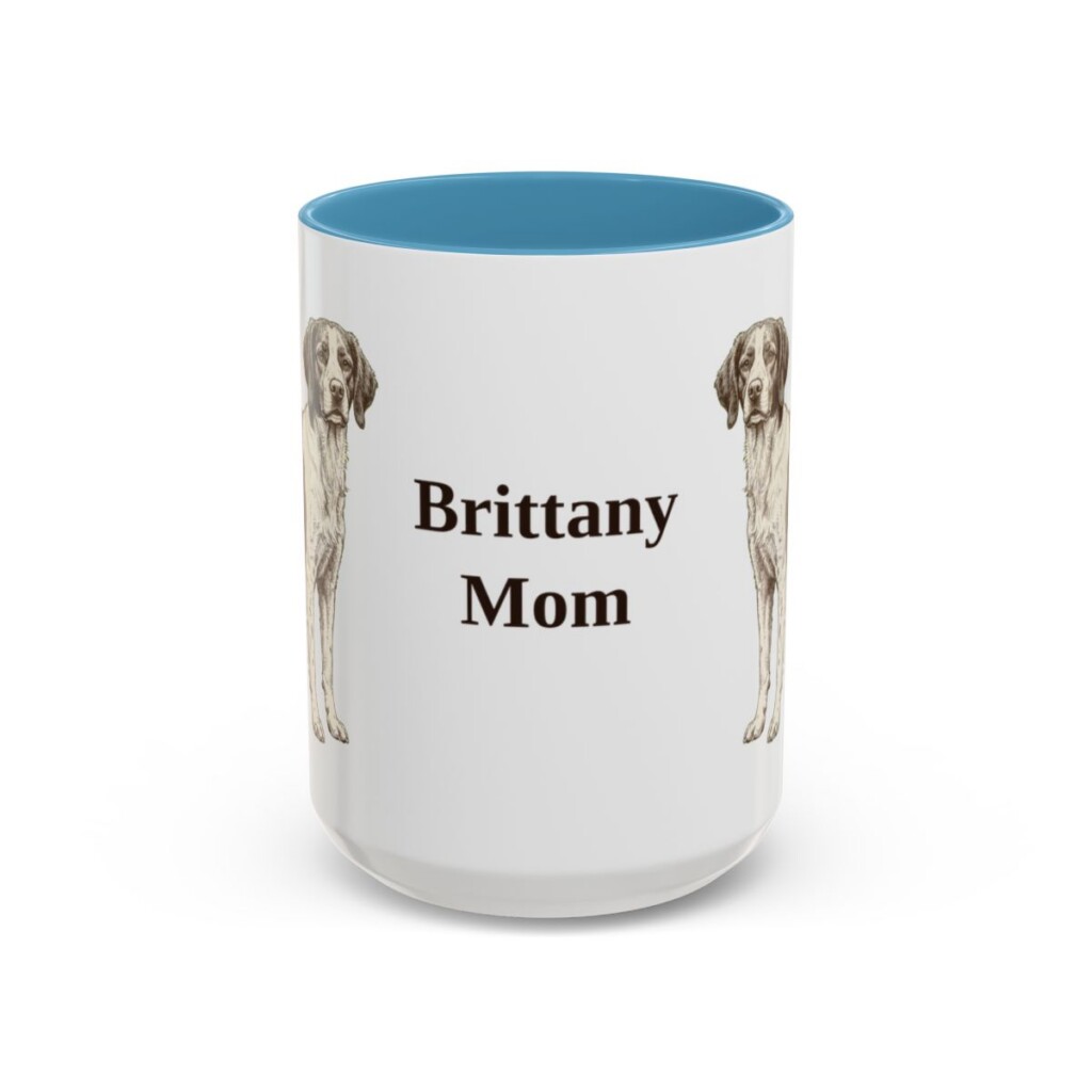 15oz Brittany Dog Mom Mug, Light Blue, front view