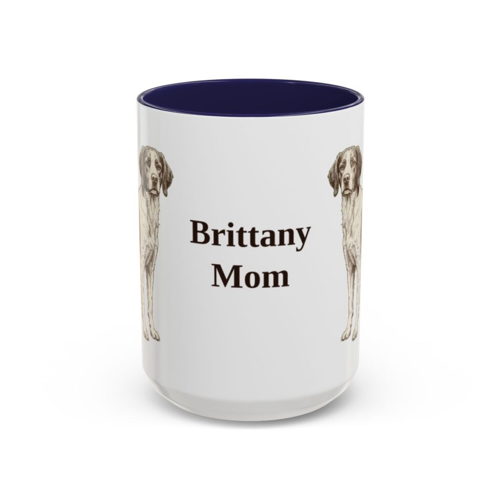 15oz Brittany Dog Mom Mug, Navy, front view