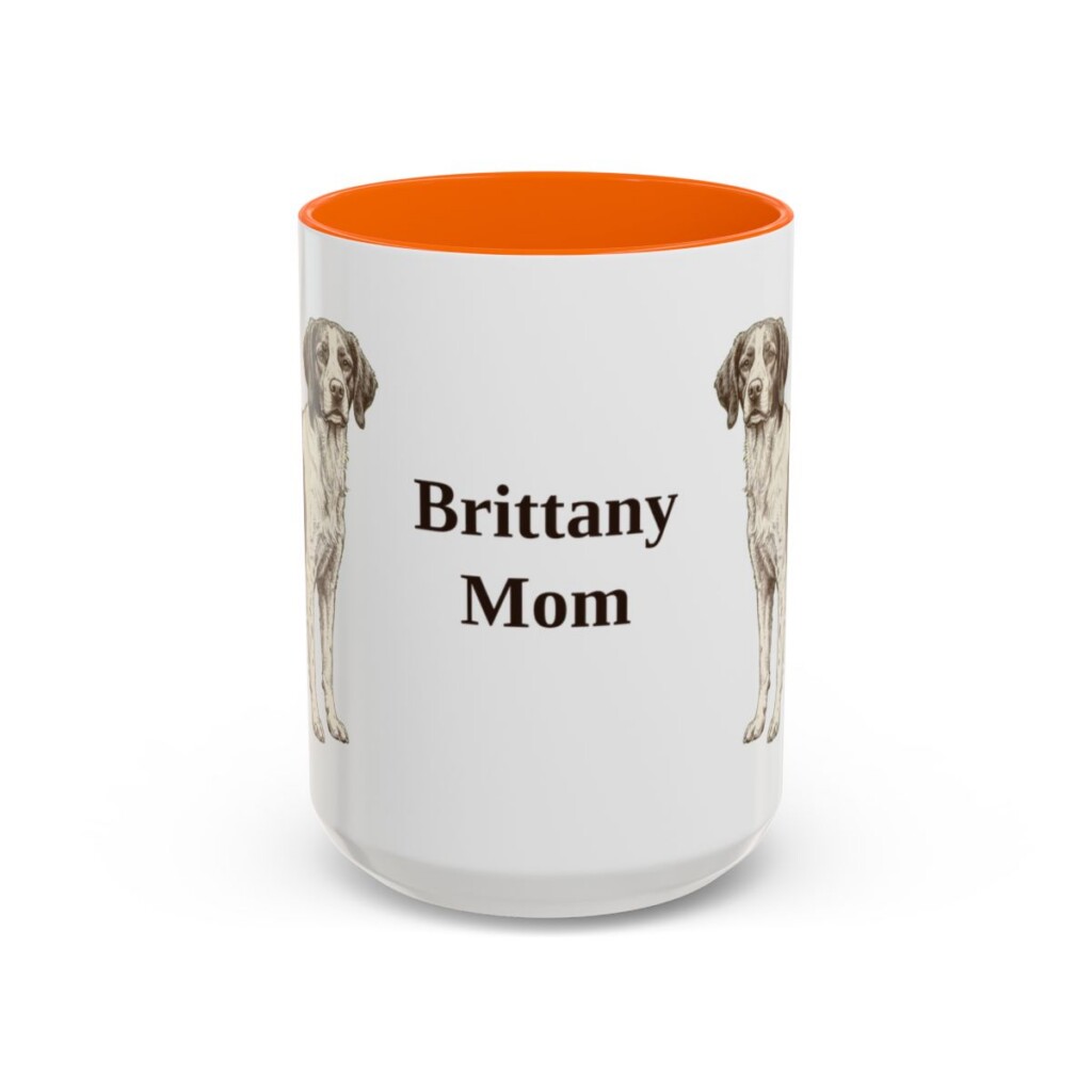 15oz Brittany Dog Mom Mug, Orange, front view