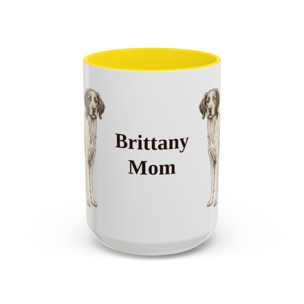 15oz Brittany Dog Mom Mug, Yellow, front view
