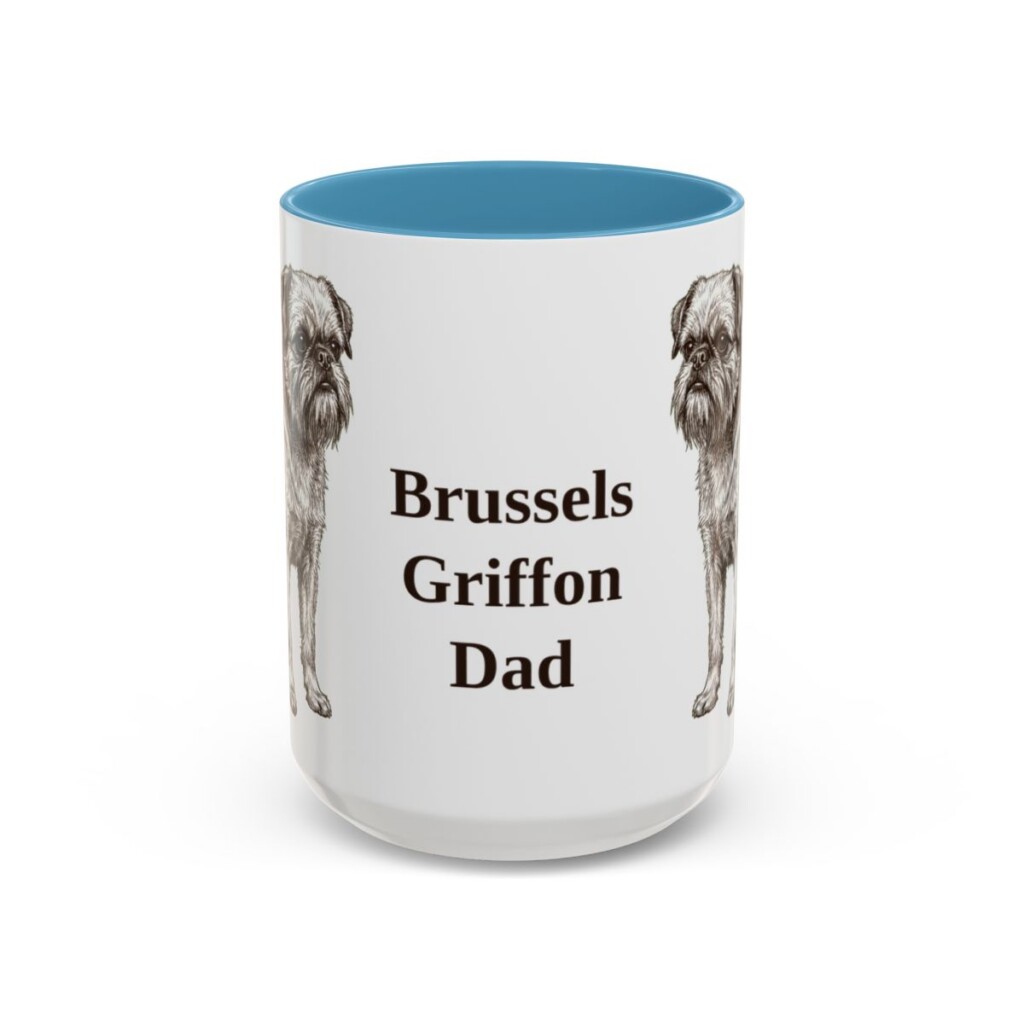 15oz Brussels Griffon Dog Dad Mug, Light Blue, front view
