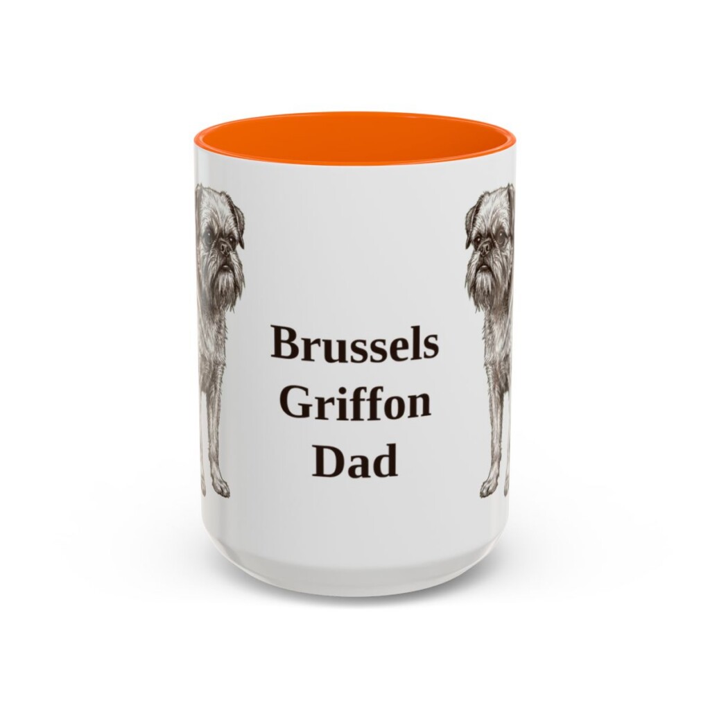 15oz Brussels Griffon Dog Dad Mug, Orange, front view