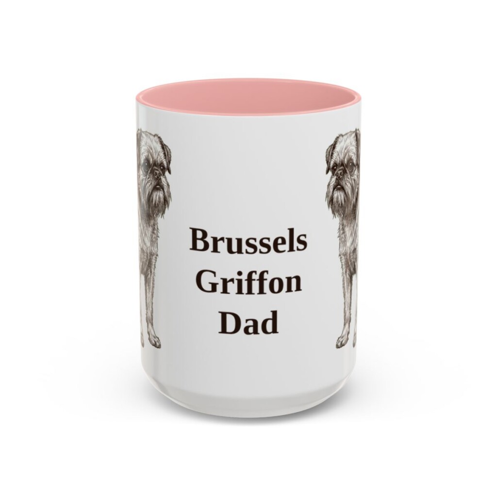 15oz Brussels Griffon Dog Dad Mug, Pink, front view