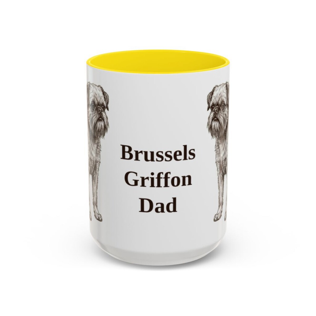 15oz Brussels Griffon Dog Dad Mug, Yellow, front view