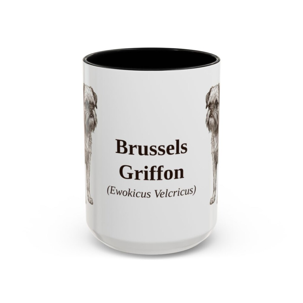 15oz Brussels Griffon Latin Mug, Black, front view