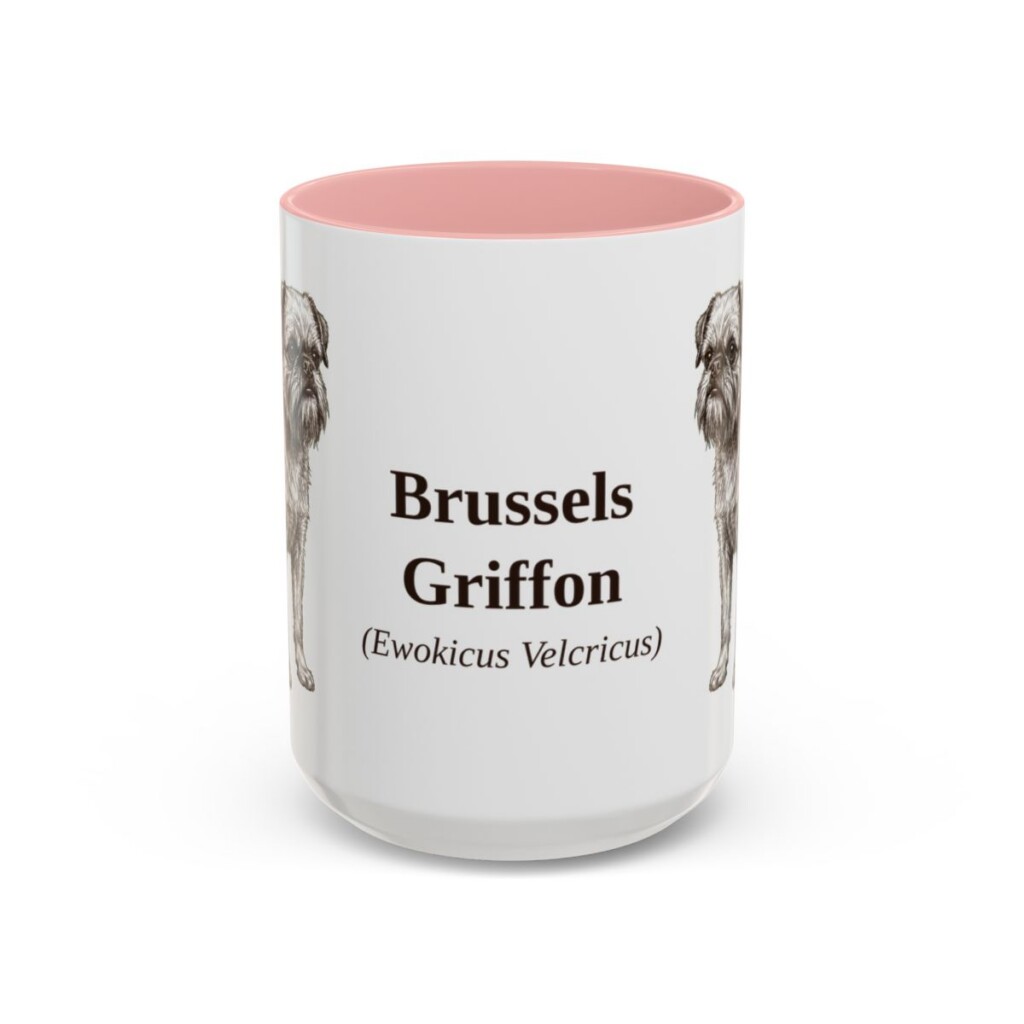 15oz Brussels Griffon Latin Mug, Pink, front view
