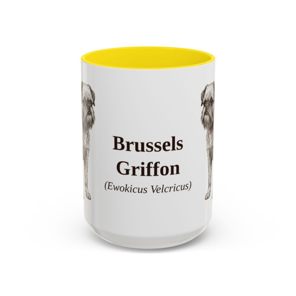 15oz Brussels Griffon Latin Mug, Yellow, front view