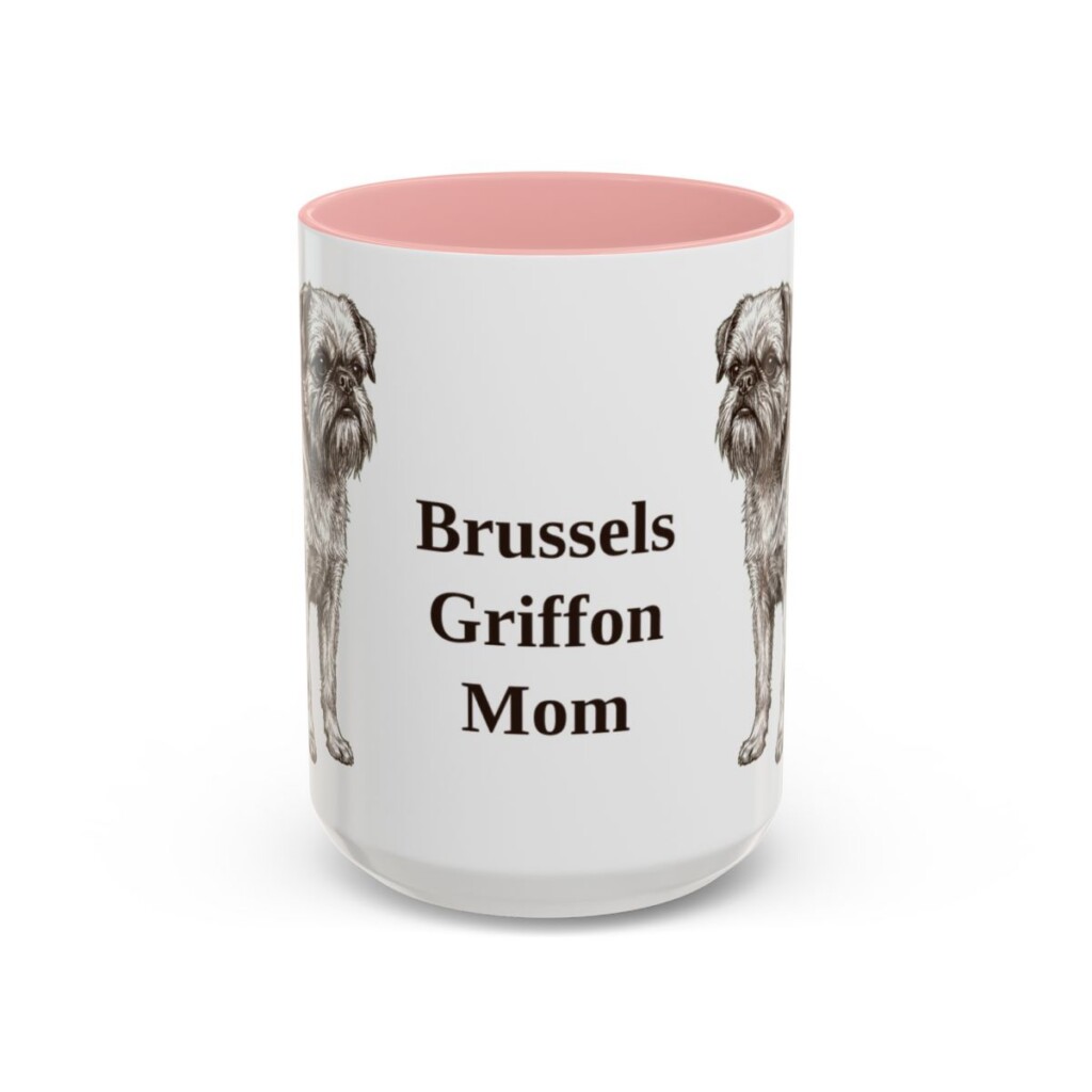 15oz Brussels Griffon Dog Mom Mug, Pink, front view