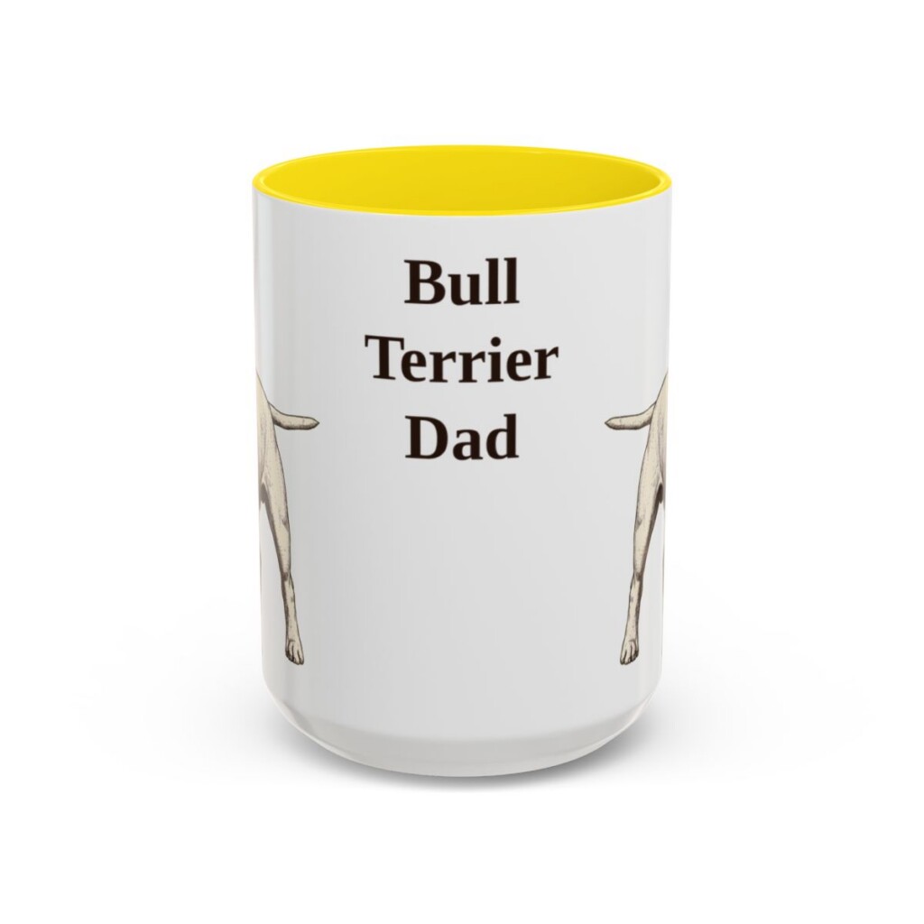 15oz Bull Terrier Dog Dad Mug, Yellow, front view