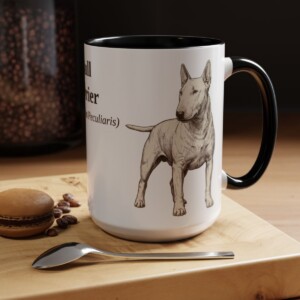 15oz Bull Terrier Latin Mug, Black, lifestyle photo
