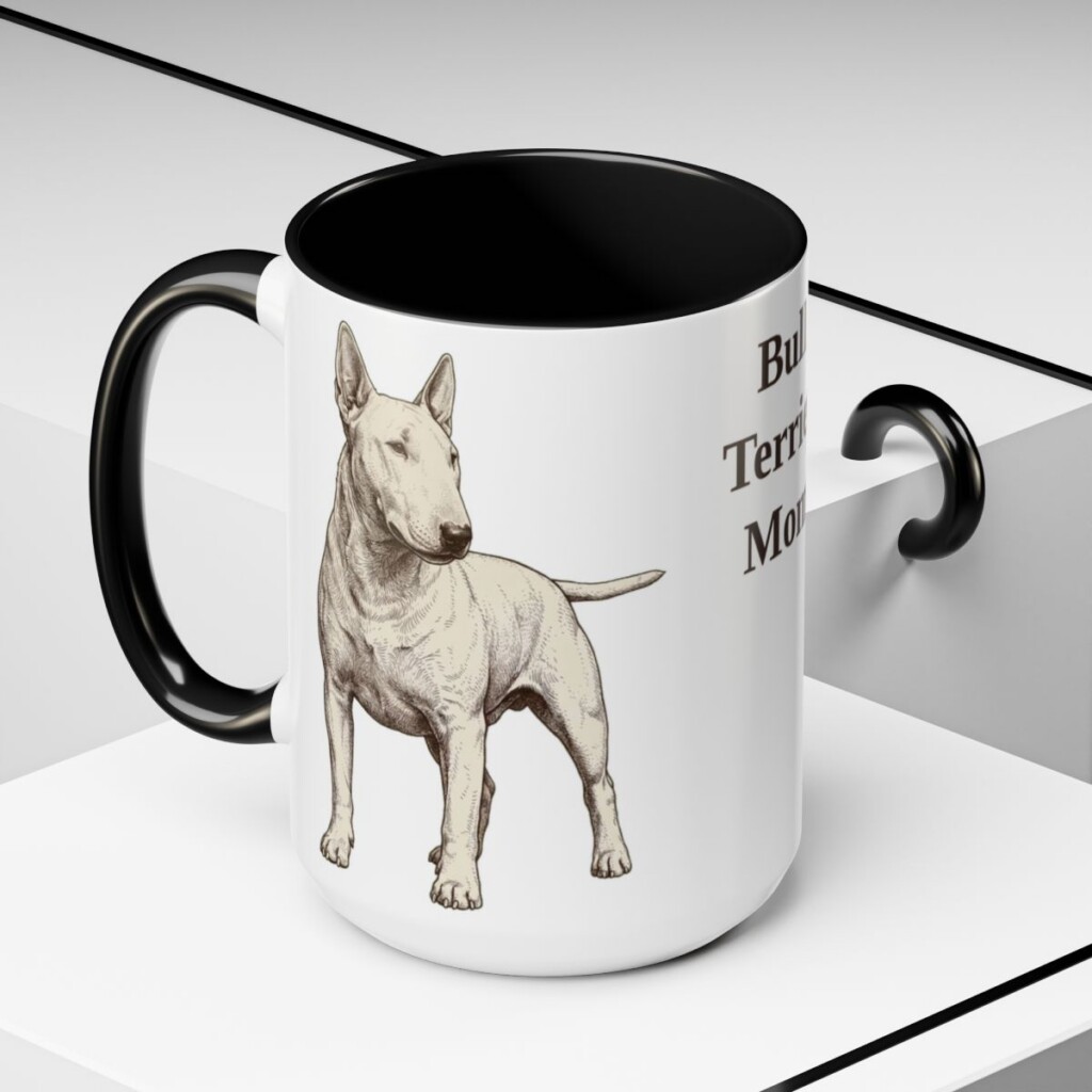 15oz Bull Terrier Dog Mom Mug, Black, lifestyle photo