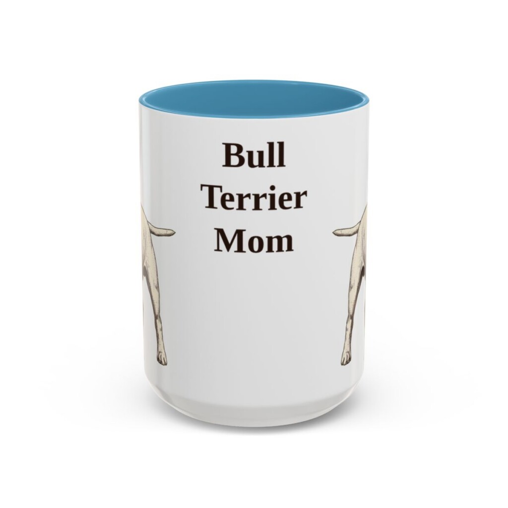 15oz Bull Terrier Dog Mom Mug, Light Blue, front view