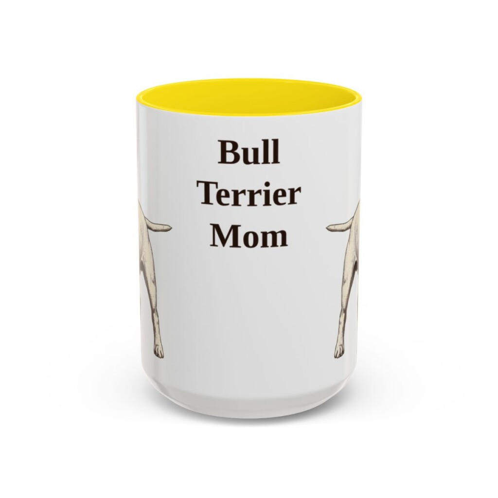15oz Bull Terrier Dog Mom Mug, Yellow, front view