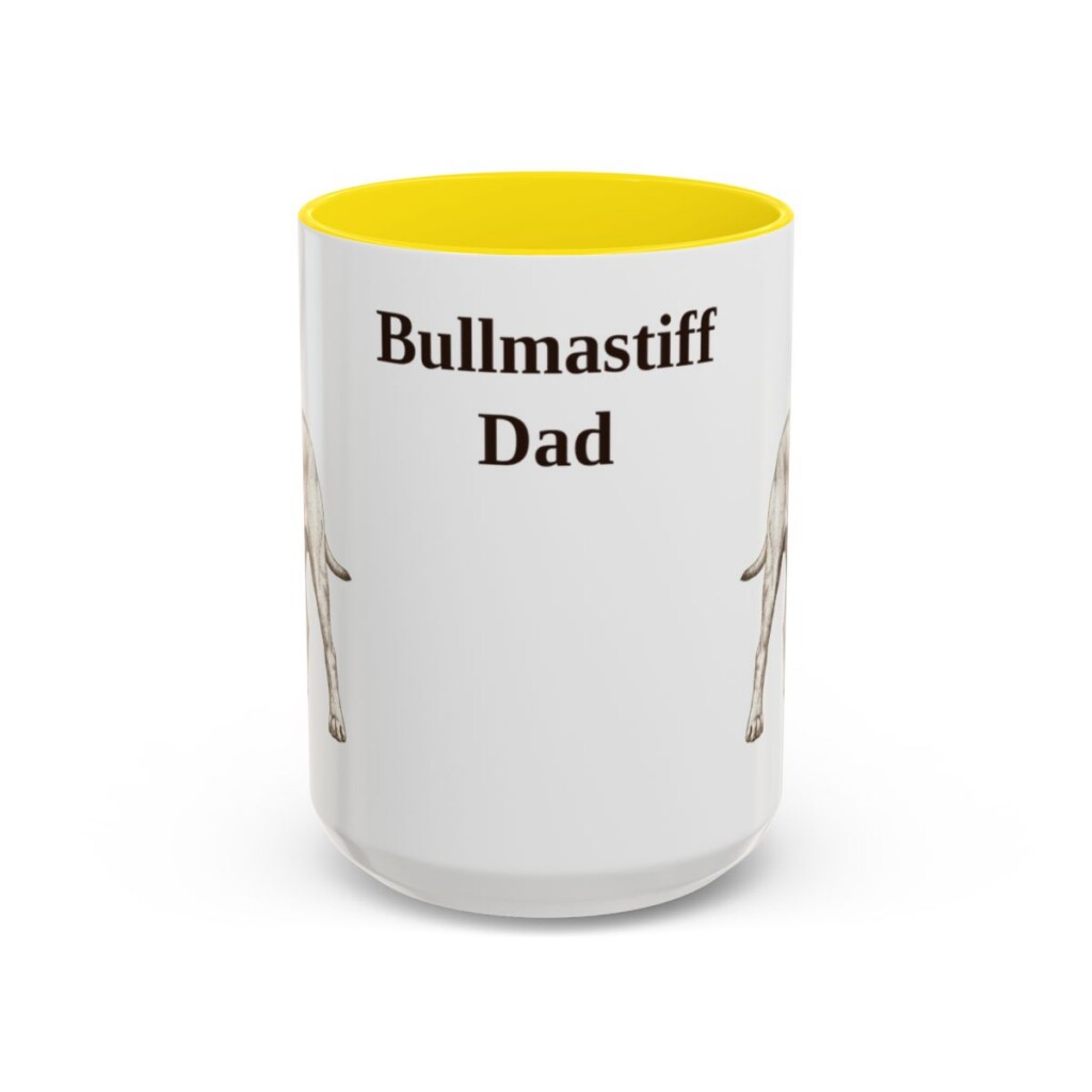 15oz Bullmastiff Dog Dad Mug, Yellow, front view