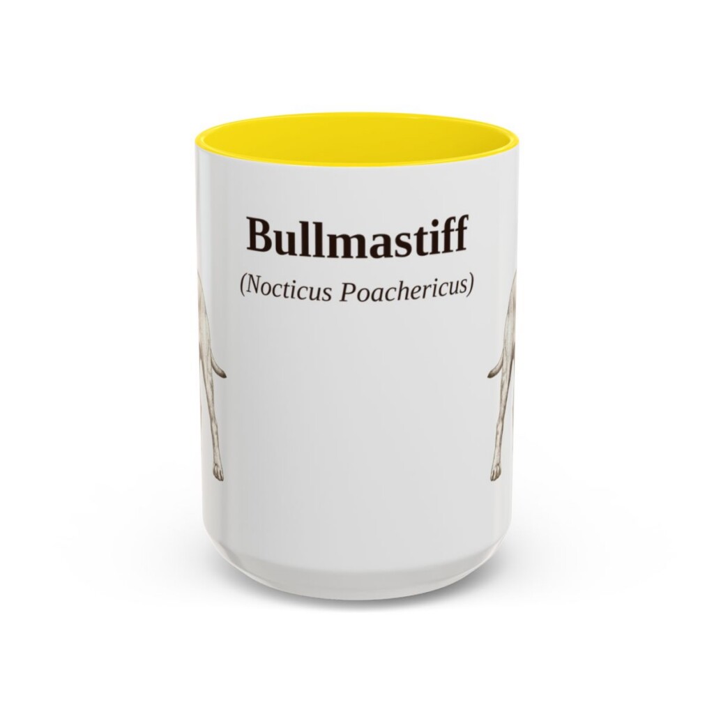 15oz-bullmastiff-mug-latin-yellow 15oz Bullmastiff Latin Mug, Yellow, front view