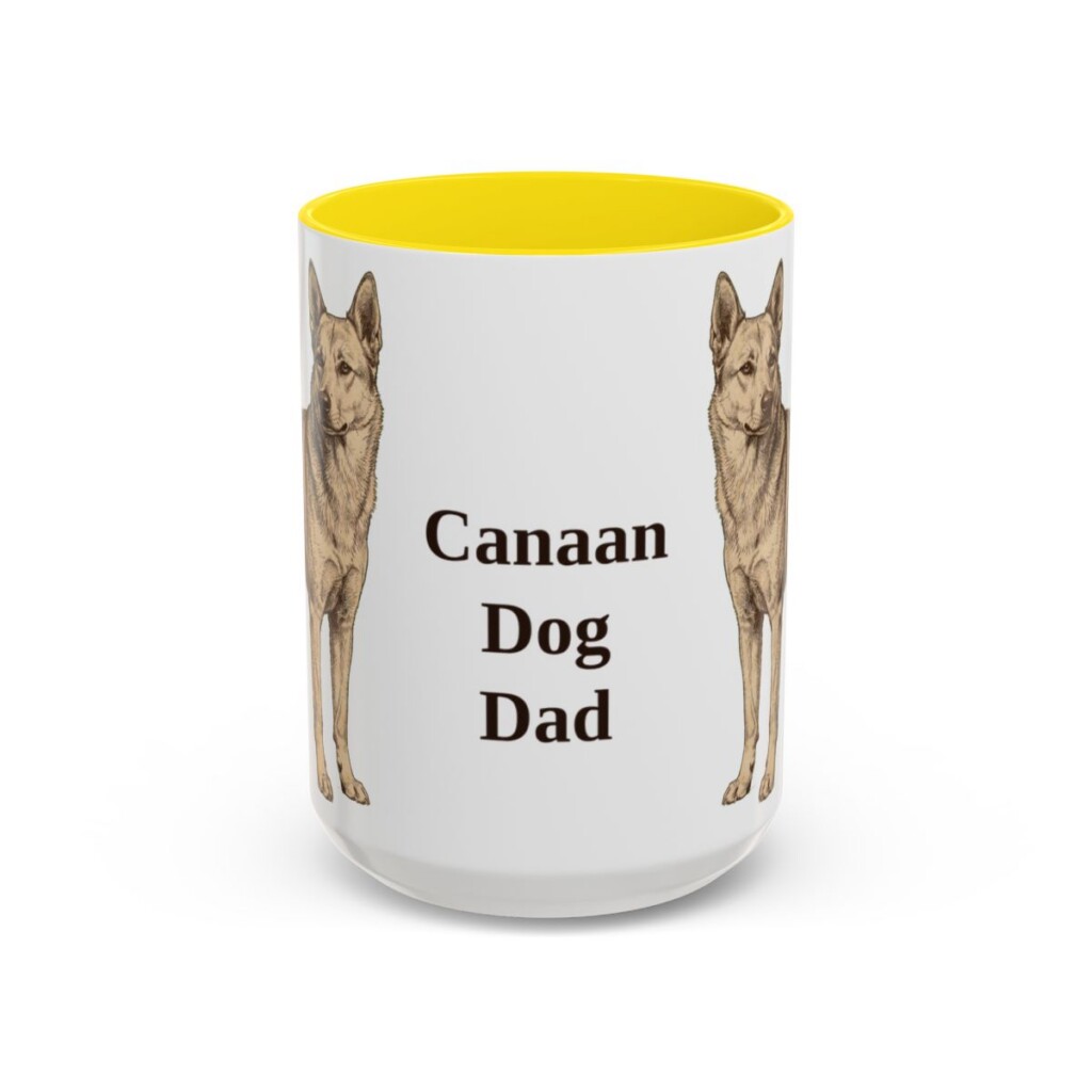 15oz-canaan-dog-mug-dad-yellow 15oz Canaan Dog Dog Dad Mug, Yellow, front view