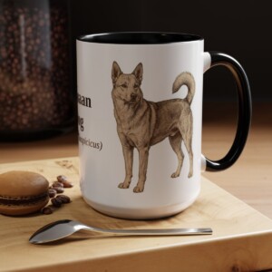 15oz Canaan Dog Latin Mug, Black, lifestyle photo