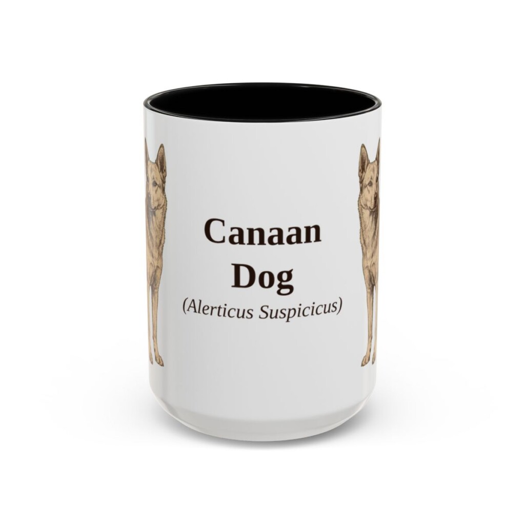 15oz Canaan Dog Latin Mug, Black, front view