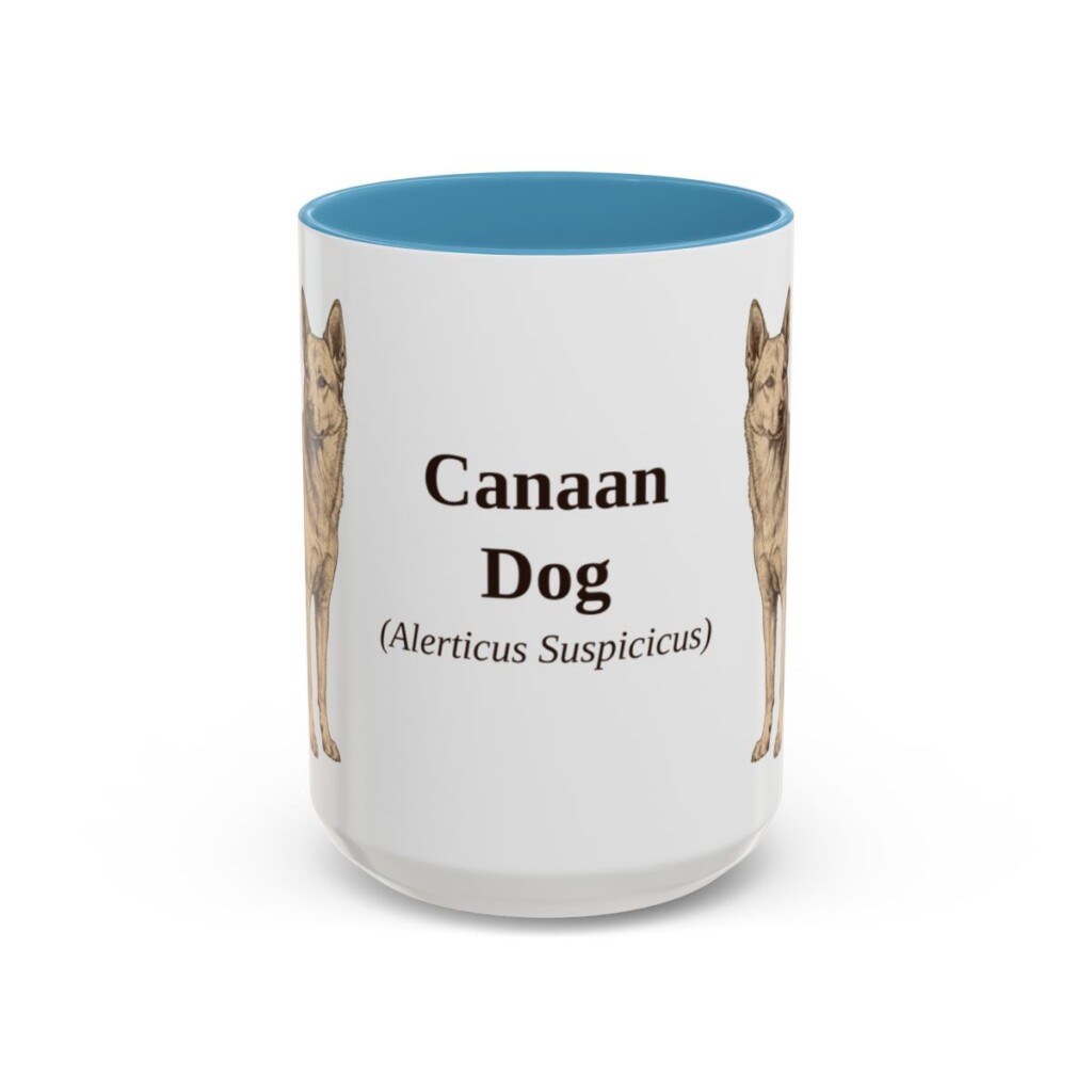 15oz Canaan Dog Latin Mug, Light Blue, front view