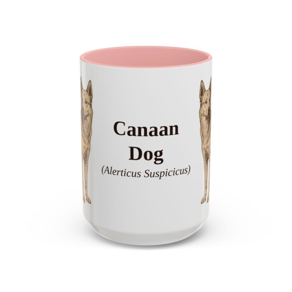 15oz Canaan Dog Latin Mug, Pink, front view