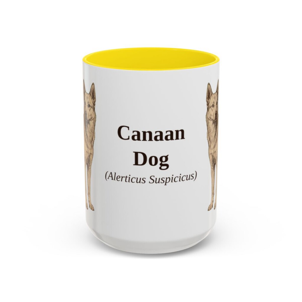 15oz Canaan Dog Latin Mug, Yellow, front view