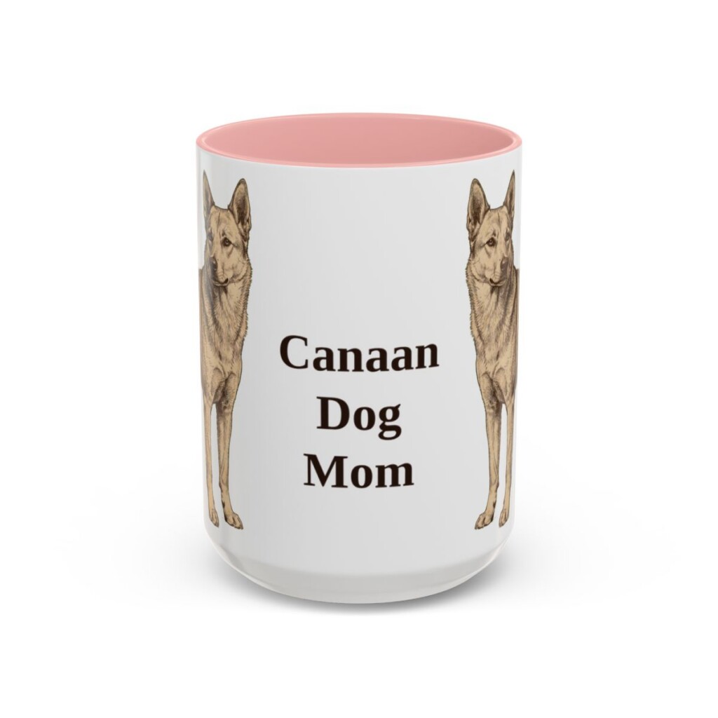 15oz-canaan-dog-mug-mom-pink 15oz Canaan Dog Dog Mom Mug, Pink, front view