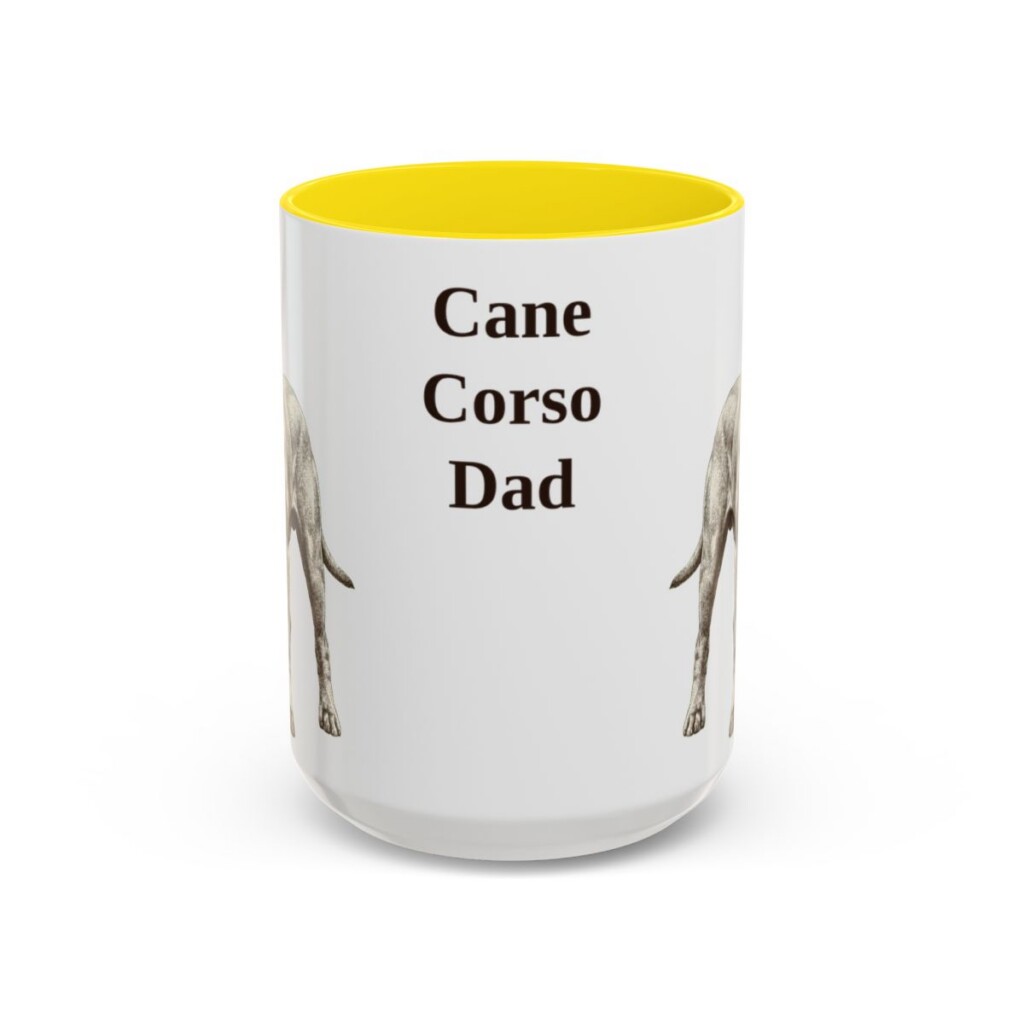 15oz Cane Corso Dog Dad Mug, Yellow, front view