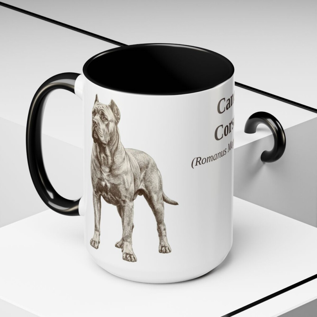 15oz Cane Corso Latin Mug, Black, lifestyle photo