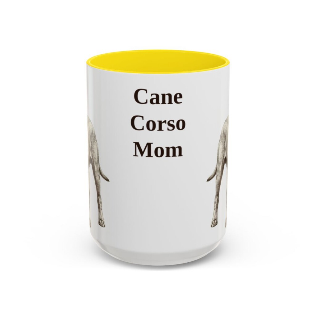 15oz Cane Corso Dog Mom Mug, Yellow, front view