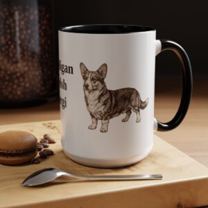 15oz Cardigan Welsh Corgi Mug, Black, lifestyle photo