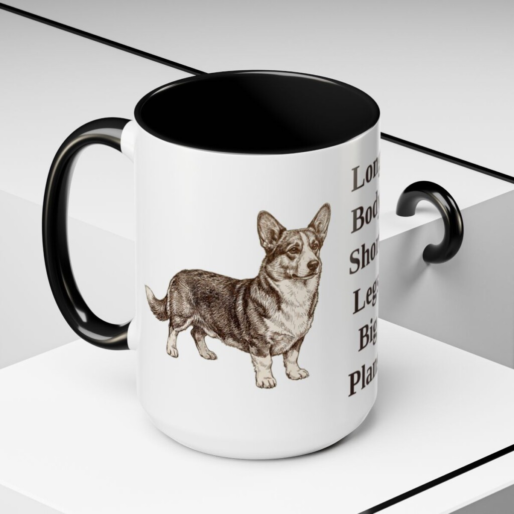 15oz-cardigan-welsh-corgi-mug-humor-black-context-2 15oz Funny Cardigan Welsh Corgi Mug, Black, lifestyle photo