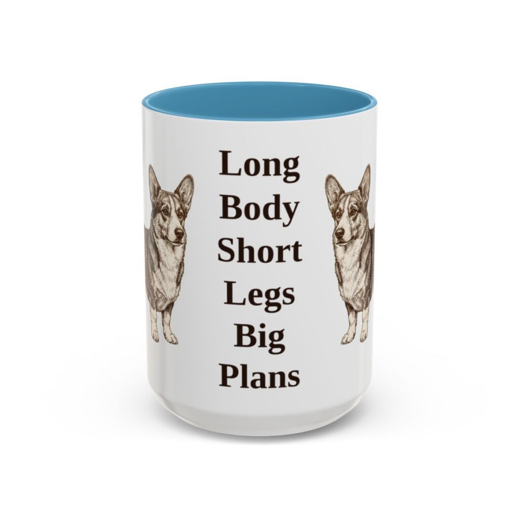 15oz-cardigan-welsh-corgi-mug-humor-light-blue 15oz Funny Cardigan Welsh Corgi Mug, Light Blue, front view