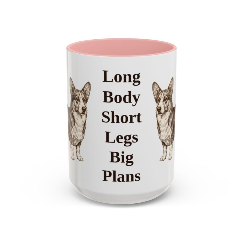 15oz-cardigan-welsh-corgi-mug-humor-pink 15oz Funny Cardigan Welsh Corgi Mug, Pink, front view