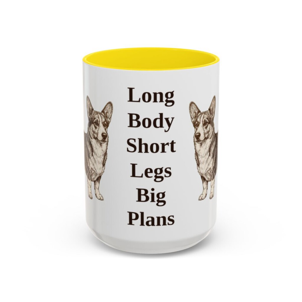 15oz-cardigan-welsh-corgi-mug-humor-yellow 15oz Funny Cardigan Welsh Corgi Mug, Yellow, front view