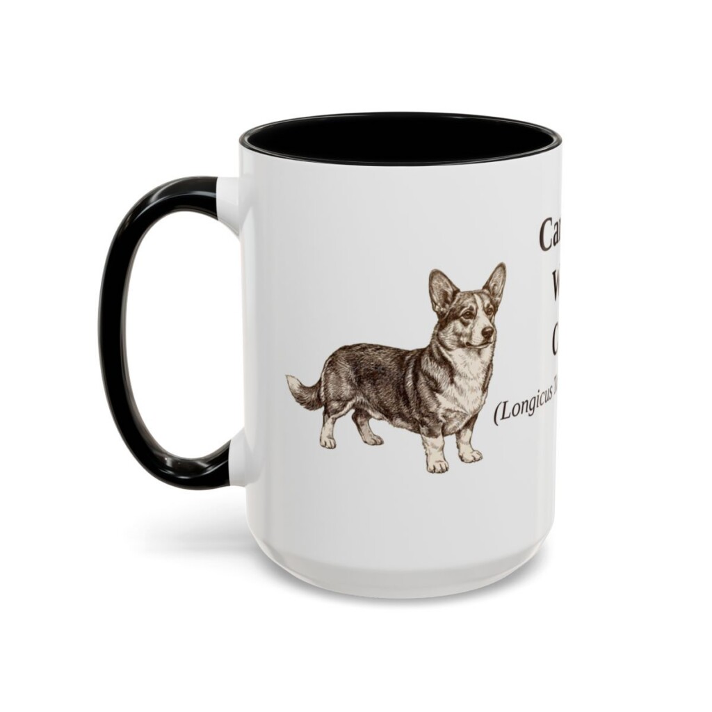 15oz-cardigan-welsh-corgi-mug-latin-black-left 15oz Cardigan Welsh Corgi Latin Mug, Black, left side view