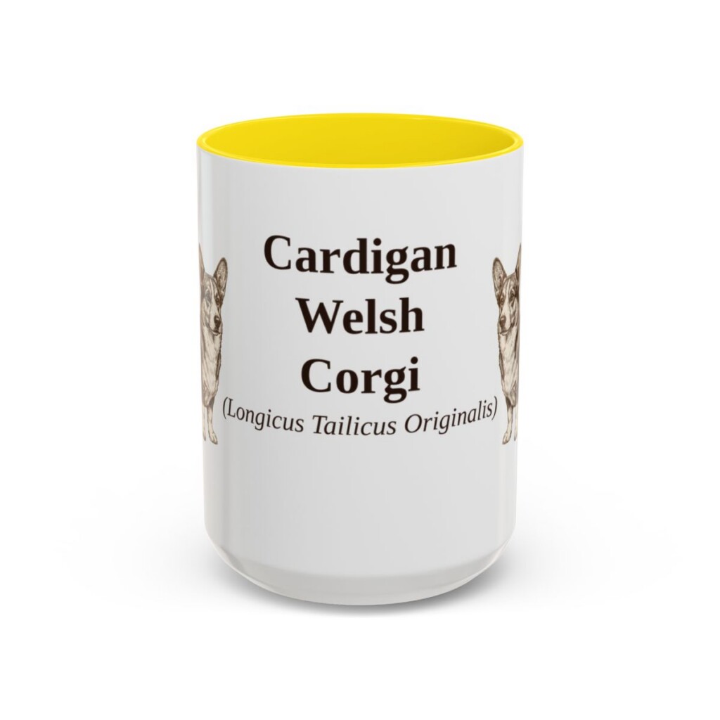 15oz-cardigan-welsh-corgi-mug-latin-yellow 15oz Cardigan Welsh Corgi Latin Mug, Yellow, front view