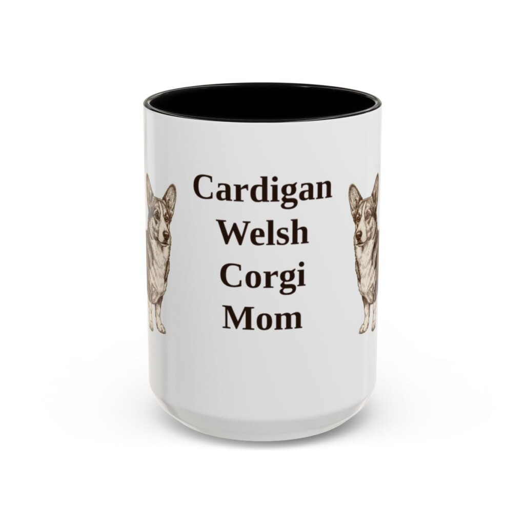 15oz Cardigan Welsh Corgi Dog Mom Mug, Black, front view