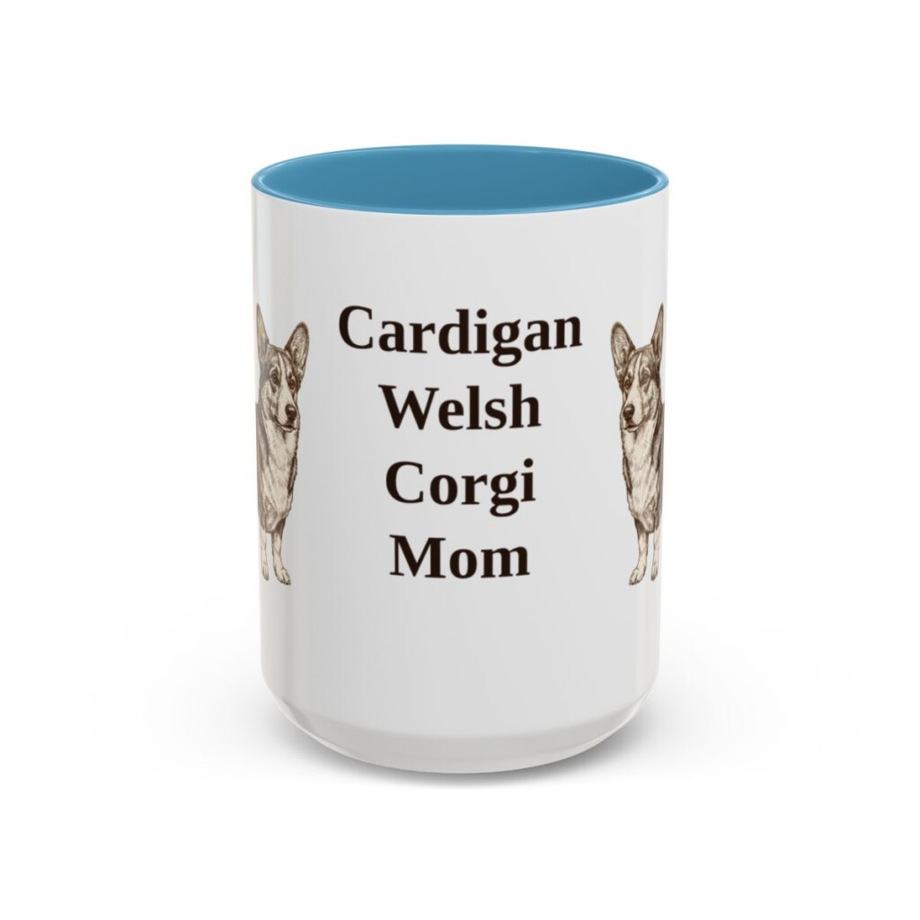 15oz Cardigan Welsh Corgi Dog Mom Mug, Light Blue, front view