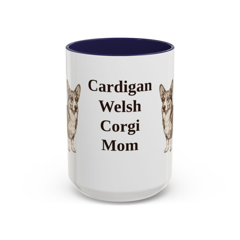 15oz Cardigan Welsh Corgi Dog Mom Mug, Navy, front view