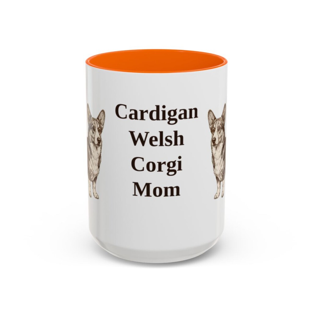 15oz Cardigan Welsh Corgi Dog Mom Mug, Orange, front view