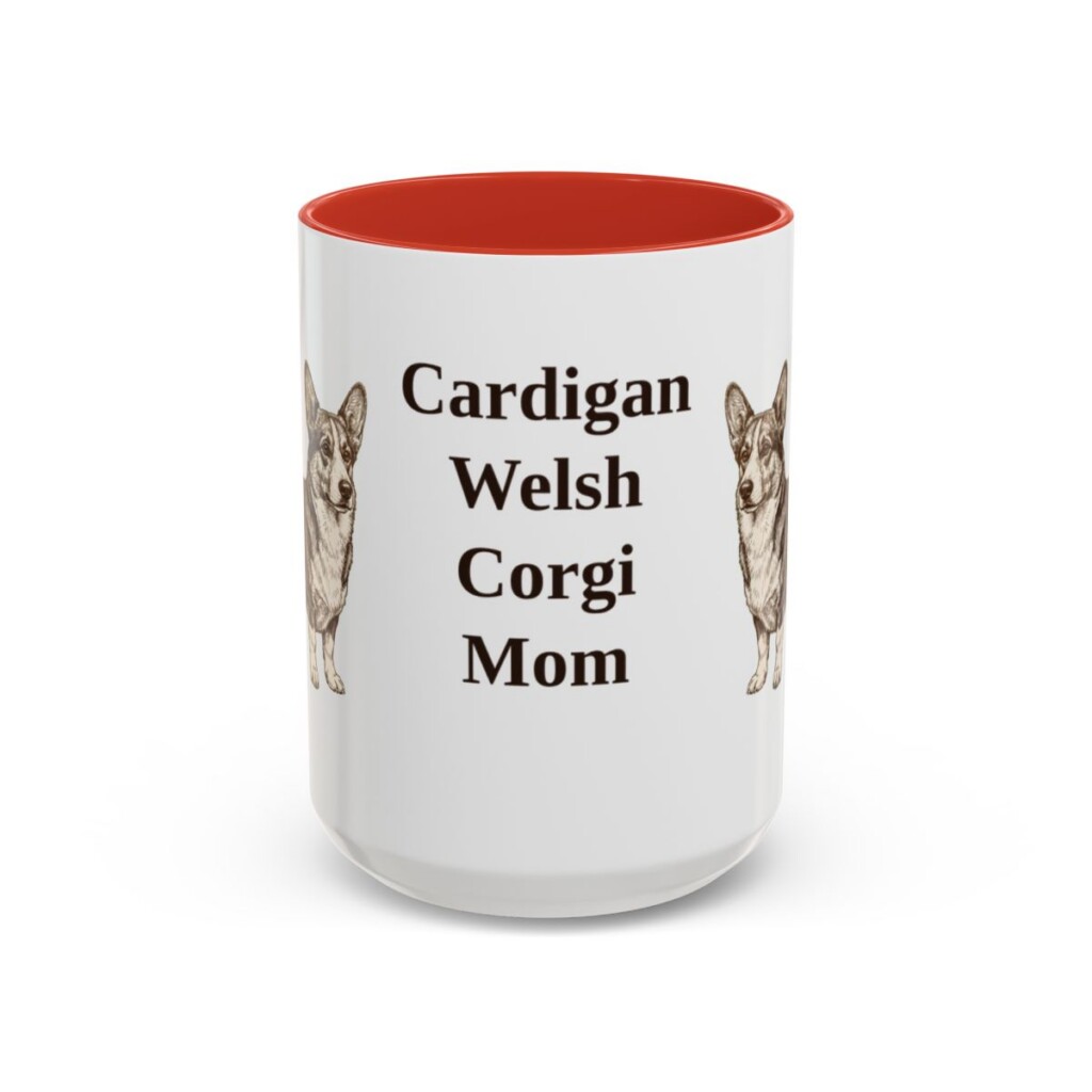 15oz Cardigan Welsh Corgi Dog Mom Mug, Red, front view