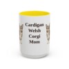 15oz Cardigan Welsh Corgi Dog Mom Mug, Yellow, front view