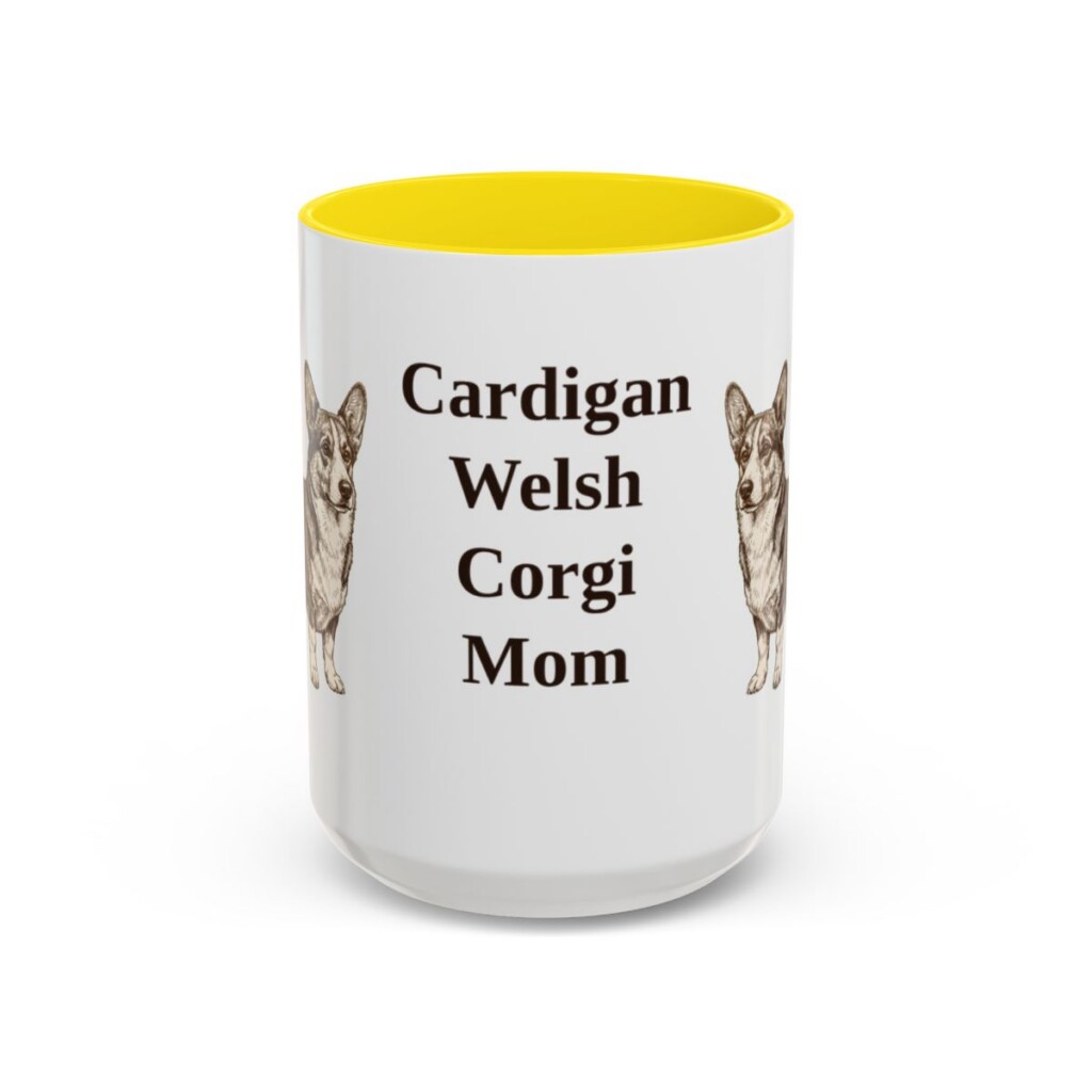 15oz Cardigan Welsh Corgi Dog Mom Mug, Yellow, front view
