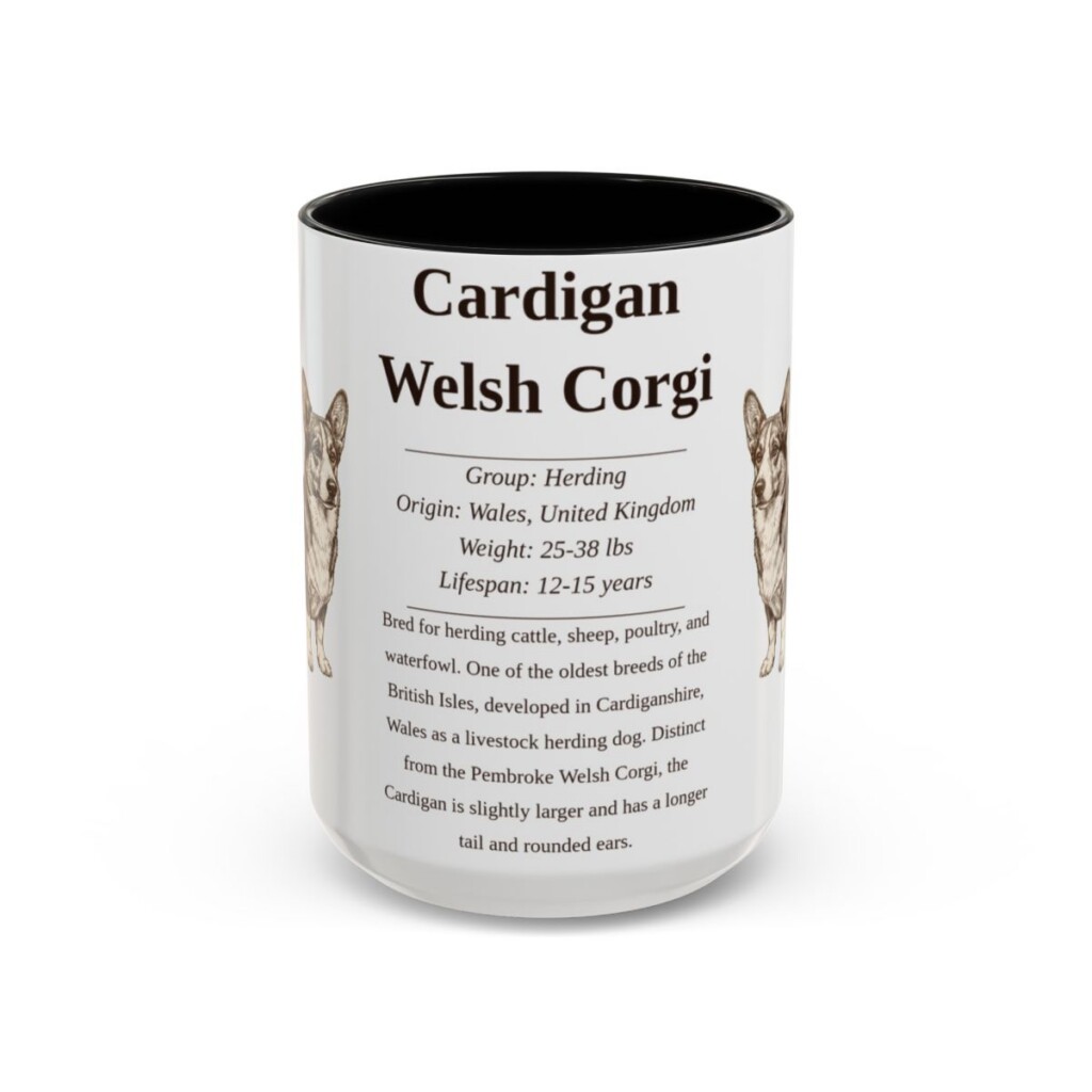15oz Cardigan Welsh Corgi Mug, Black, front view