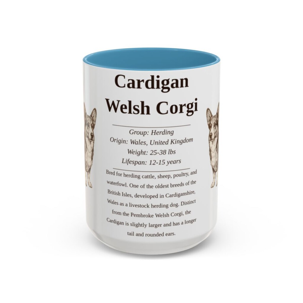 15oz Cardigan Welsh Corgi Mug, Light Blue, front view
