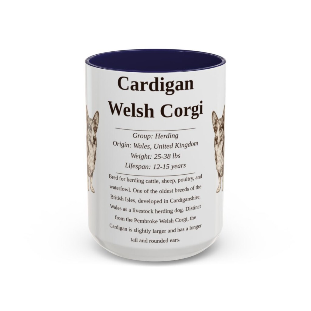 15oz Cardigan Welsh Corgi Mug, Navy, front view
